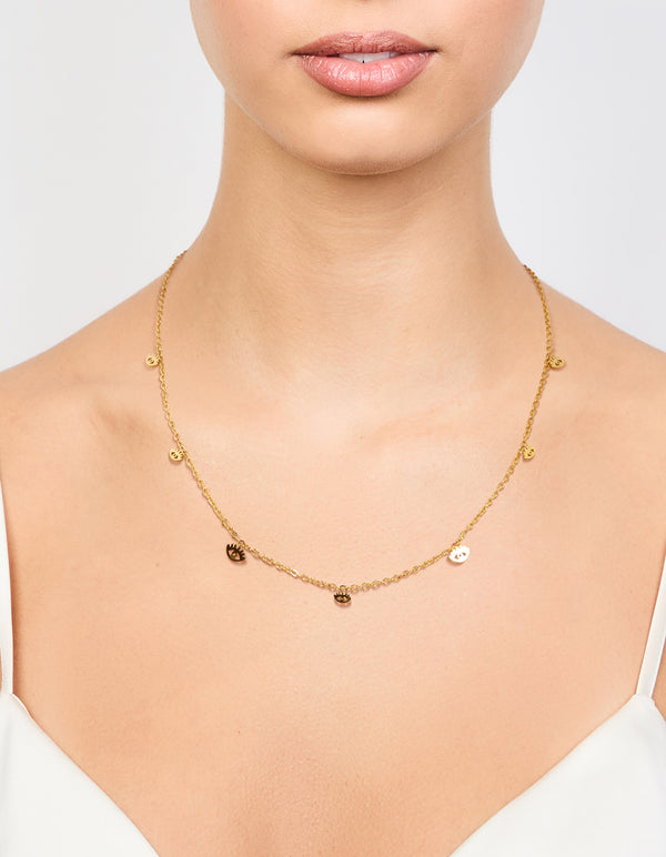 Waterproof Gold Plated Stainless Steel Evil Eye Charms Necklace