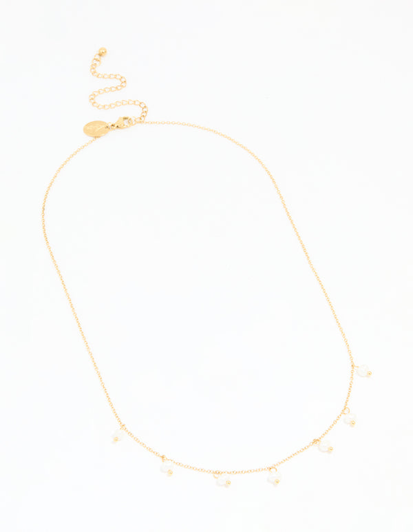 Waterproof Gold Plated Stainless Steel Pearl Charms Necklace