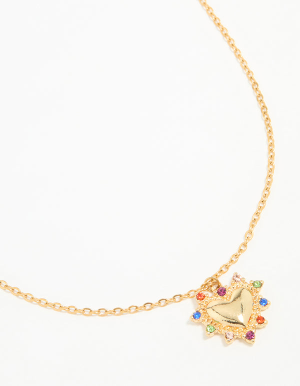 Waterproof Gold Plated Stainless Steel Diamante Heart Pendant Necklace