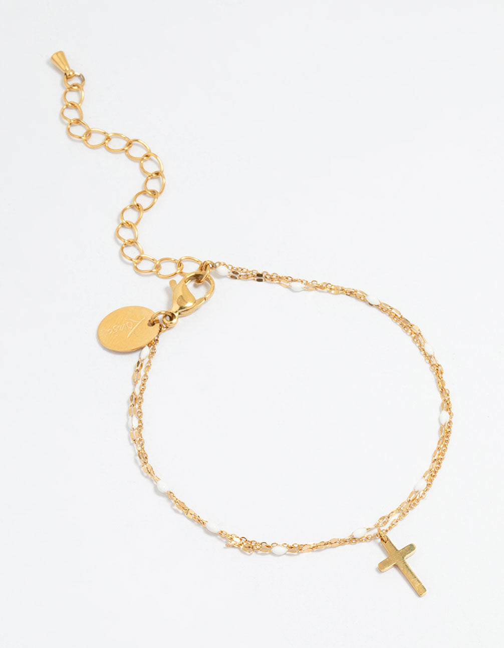 Waterproof Gold Plated Stainless Steel Layered Cross Bracelet