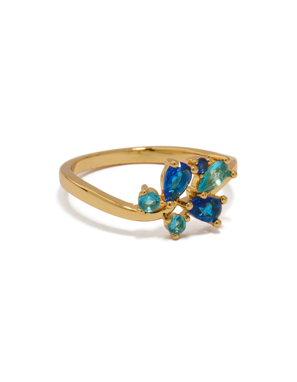 Gold Plated Blue Cubic Zirconia Cluster Ring