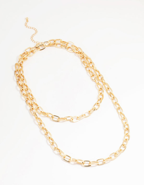 Gold Textured Link Layered Necklace