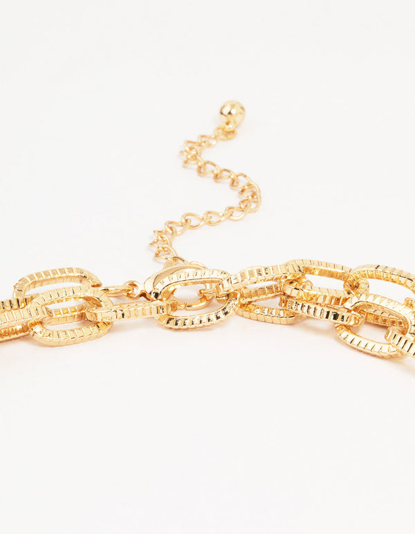 Gold Textured Link Layered Necklace