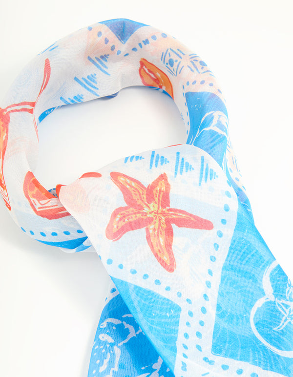 Blue Fabric Vacation Print Scarf