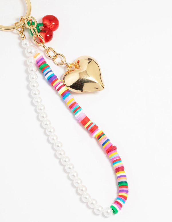 Gold Colourful Beaded Heart Keychain