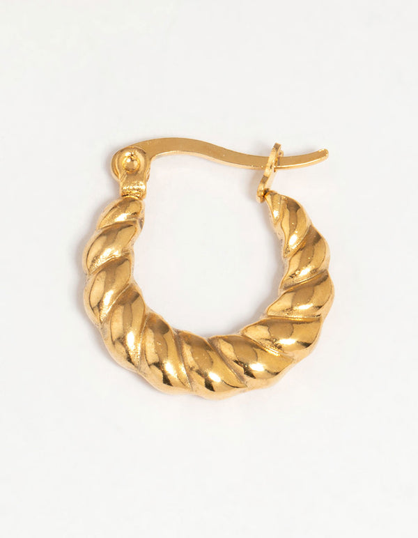 Waterproof Gold Plated Stainless Steel Textured Crescent Hoop Earrings