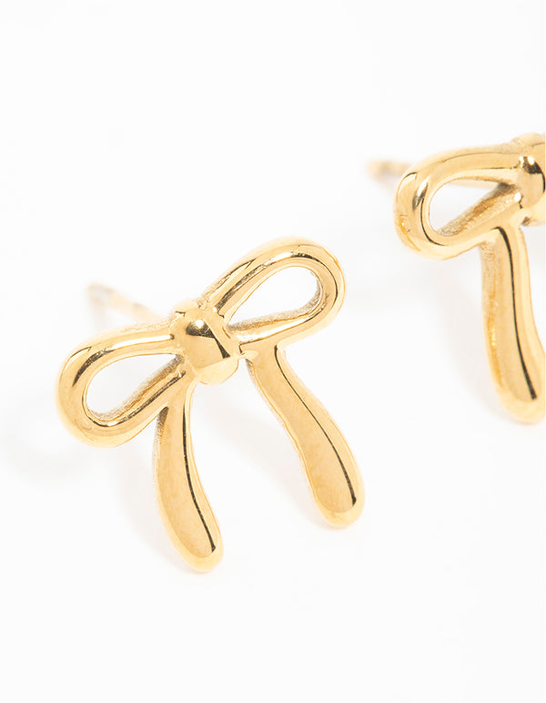 Waterproof Gold Plated Stainless Steel Enamel Bow Stud Earrings