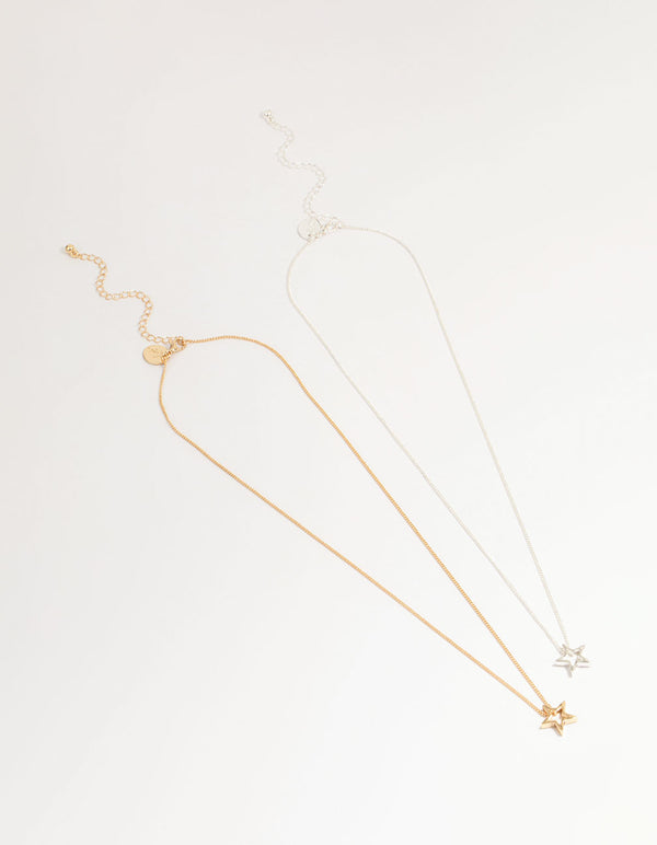 Mixed Metal Cutout Star Pendant Necklaces 2-Pack