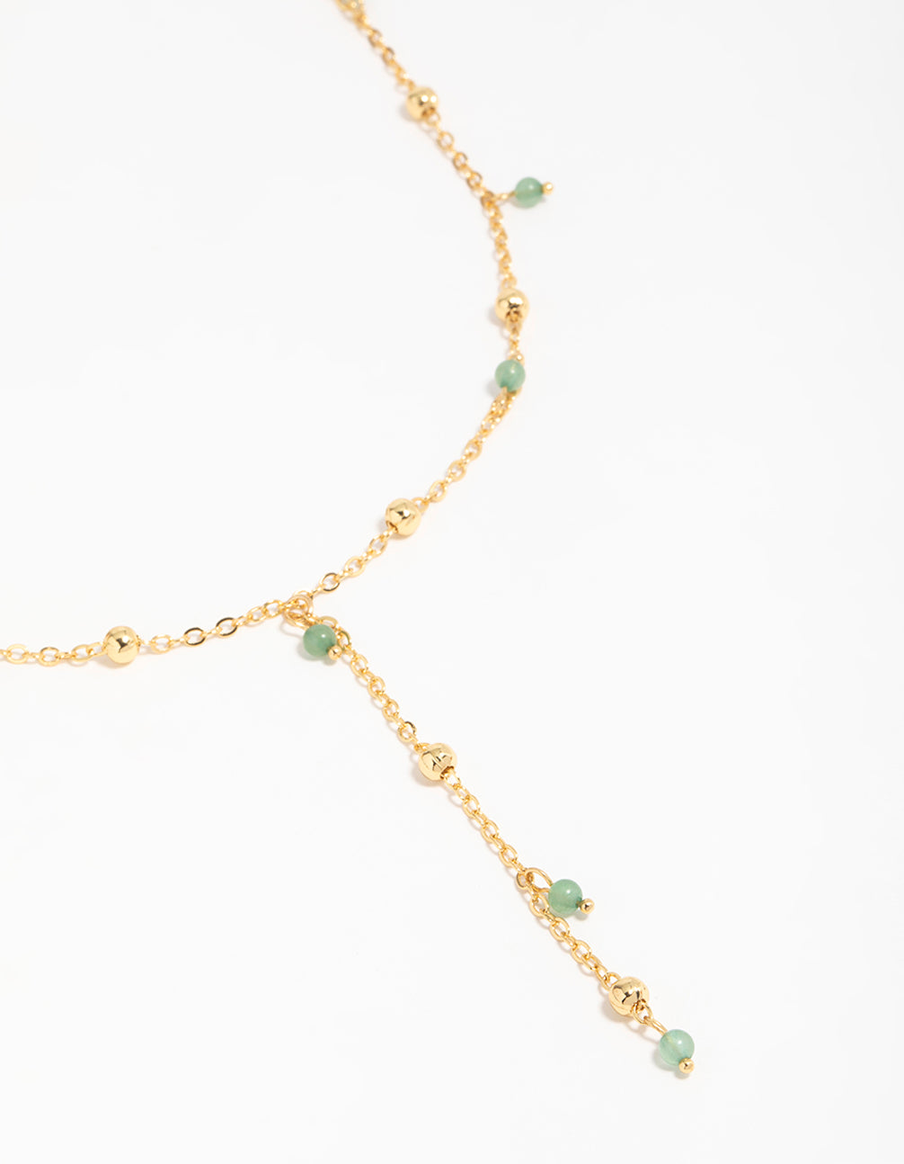 Gold Plated Green Semi Precious Ball Y-Necklace