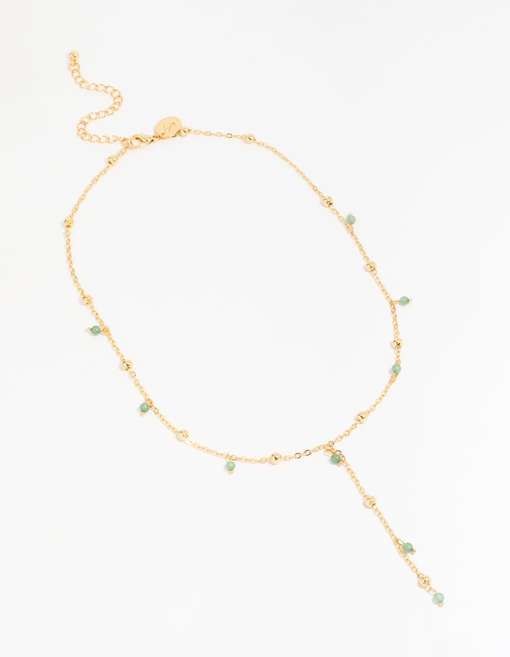 Gold Plated Green Semi Precious Ball Y-Necklace