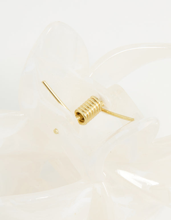 White Marble Frangipani Hair Claw Clip