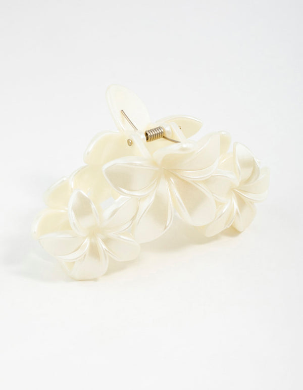Cream Frangipani Flowers Hair Claw Clip
