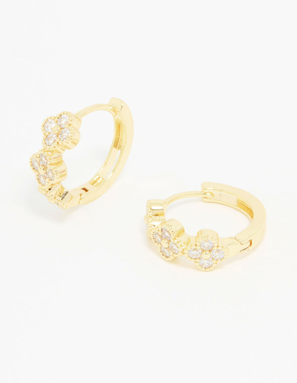 Gold Cubic Zirconia Petal Hoop Earrings