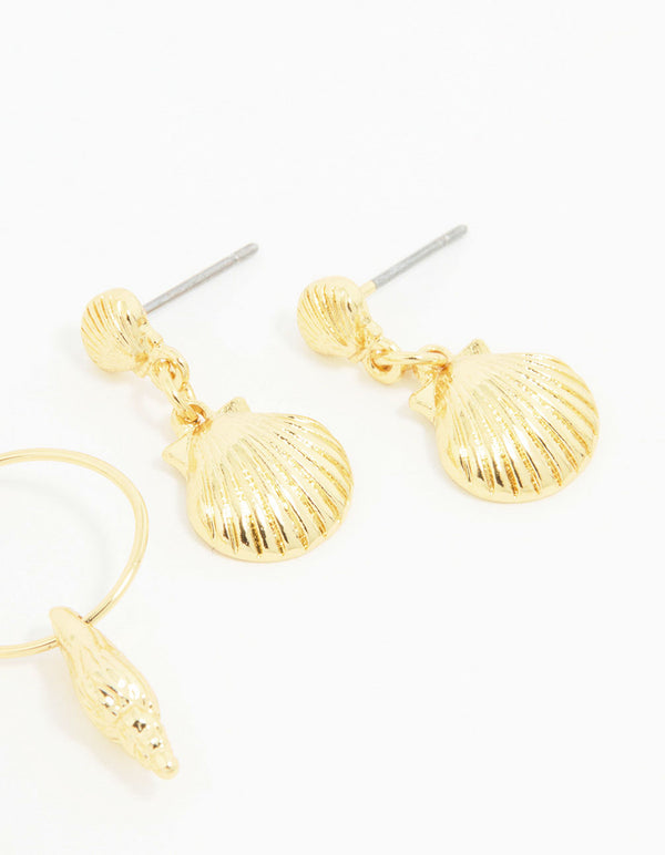 Gold Plated Seashell Earrings 3-Pack