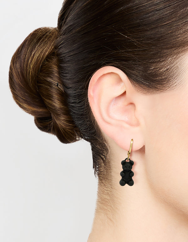 Gold Black Gummy Bear Drop Earrings