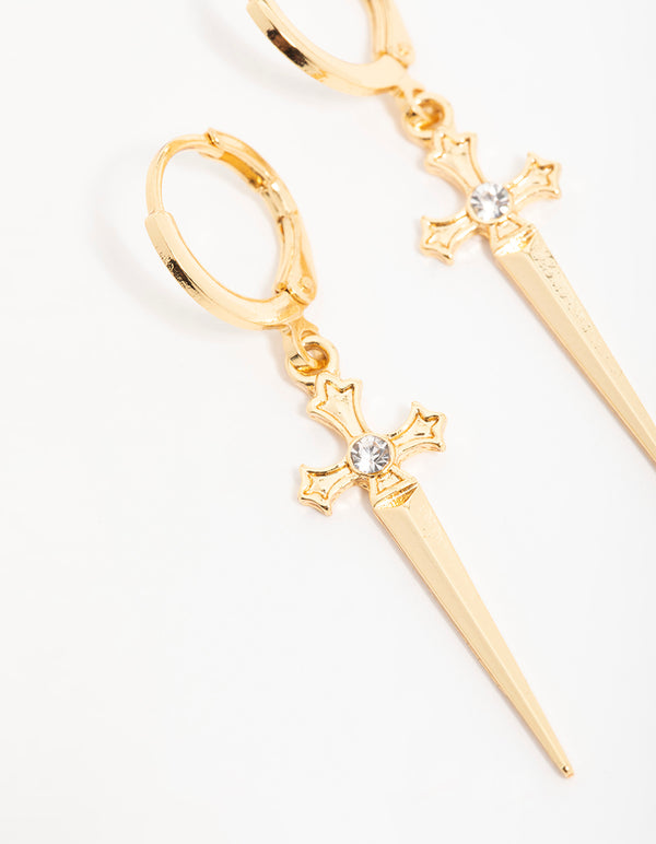 Gold Sword Drop Earrings