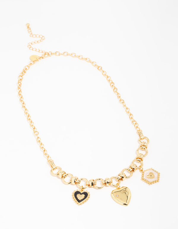 Gold Heart & Moon Charm Necklace