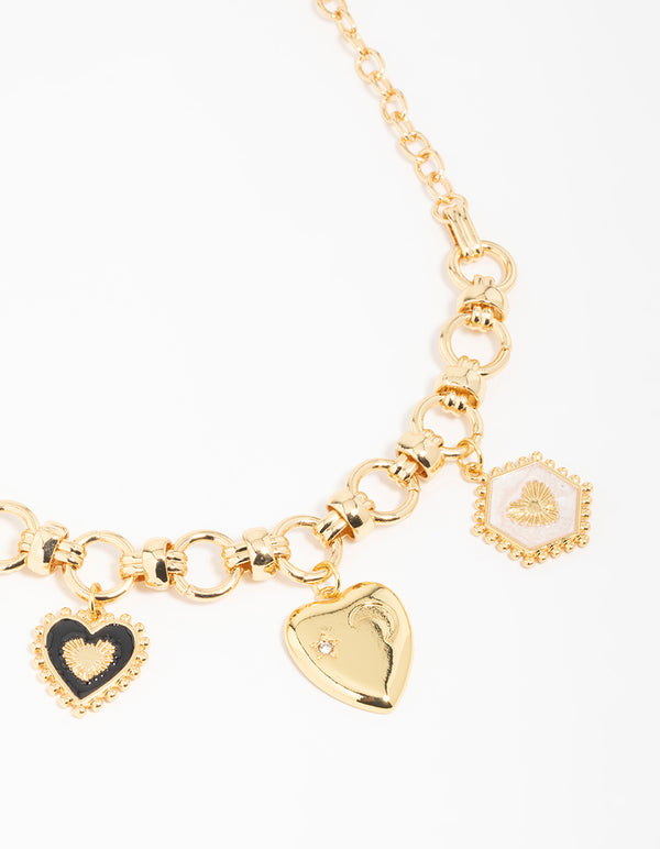Gold Heart & Moon Charm Necklace