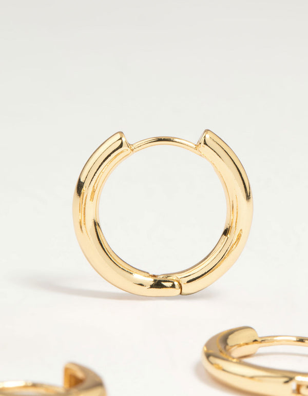 Gold Plated Brass Small & Medium Huggie Earrings 2-Pack