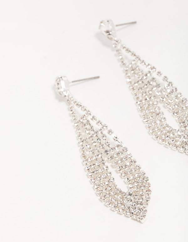 Silver Diamante Pear Ornate Drop Earrings