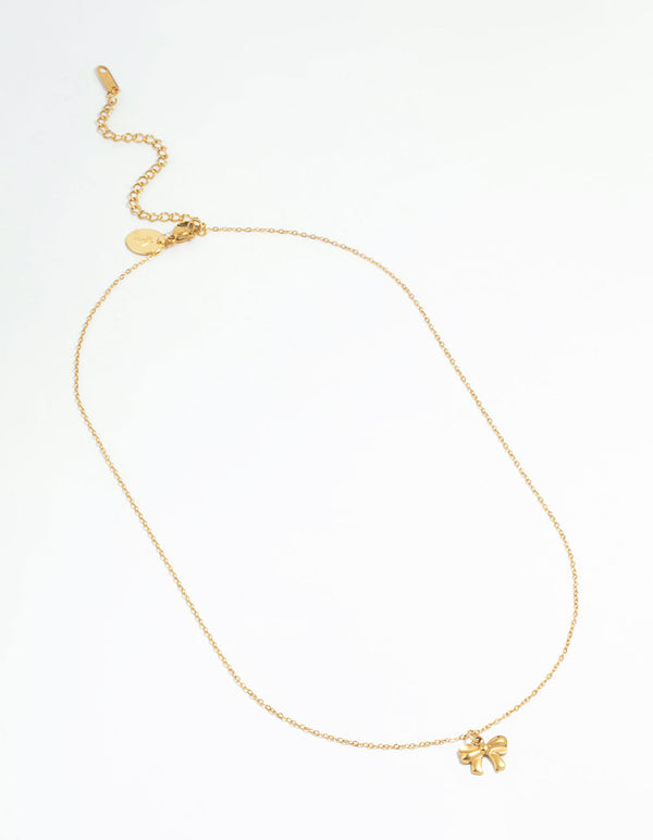Waterproof Gold Plated Stainless Steel Bow Pendant Necklace