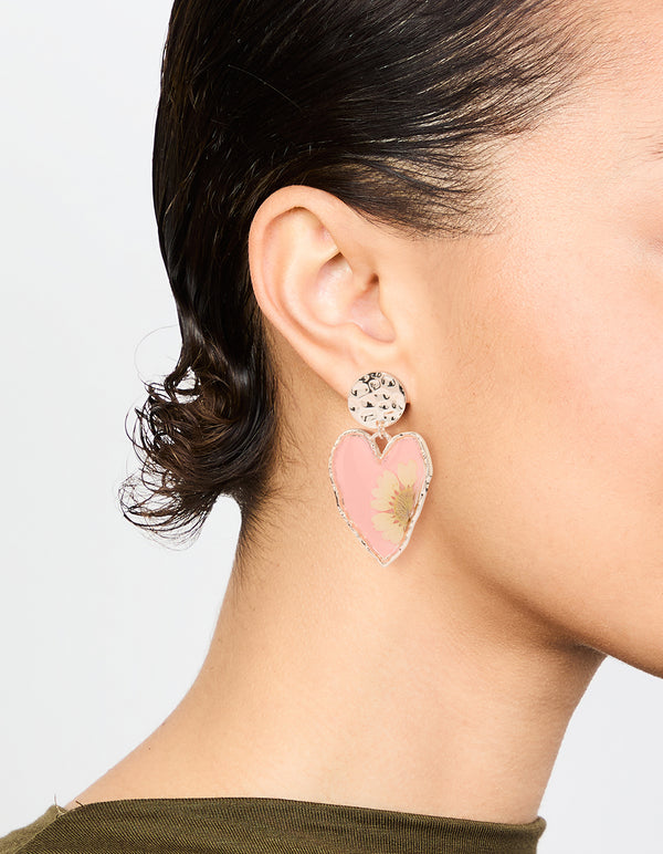 Rose Gold Pressed Flower Drop Earrings