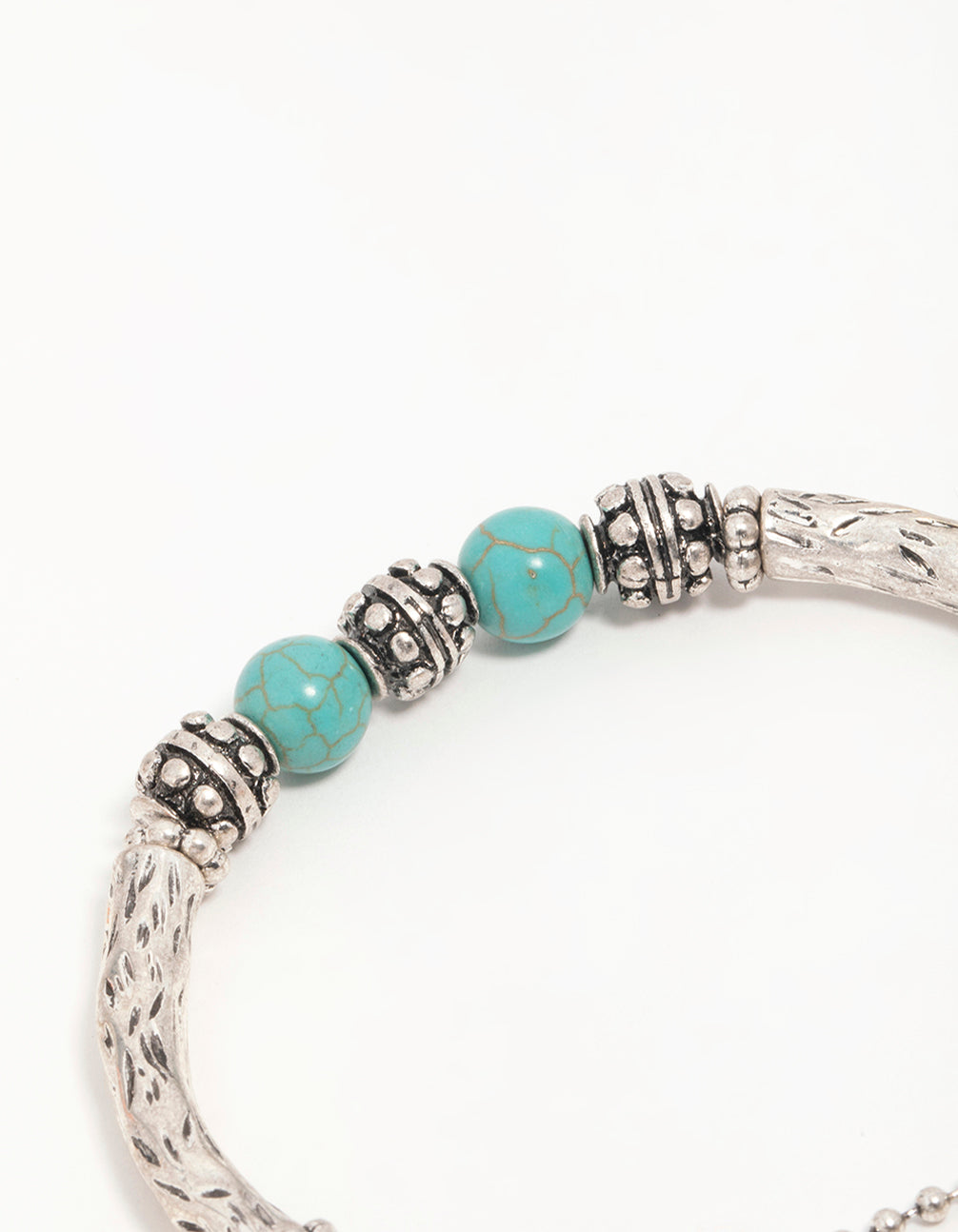 Antique Silver Turquoise Heart Charm Stretch Bracelet