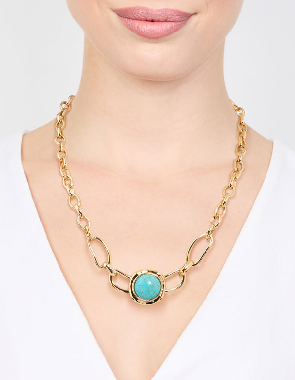 Gold Turquoise Pendant Necklace