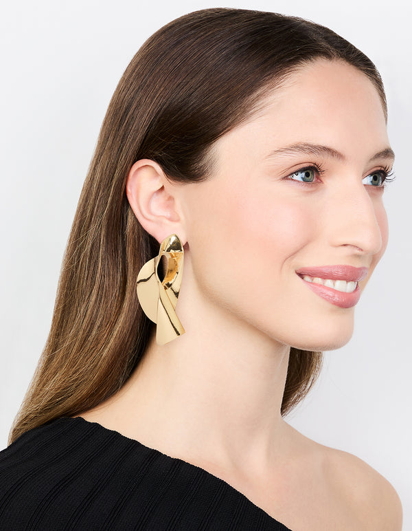 Gold Futuristic Twist Drop Earrings