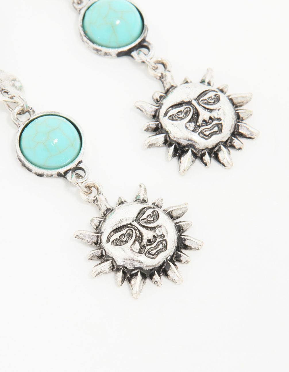 Antique Silver Turquoise Stone & Sun Drop Earrings