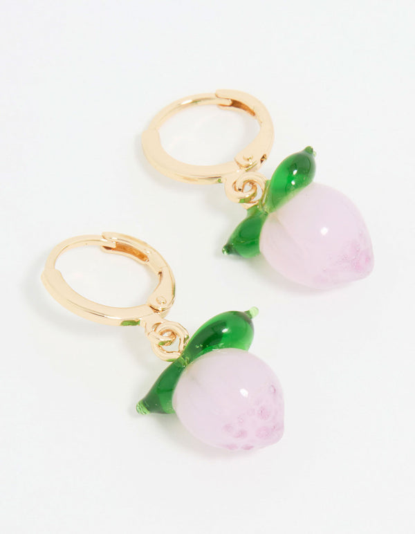 Gold Peach Beaded Huggie Earrings