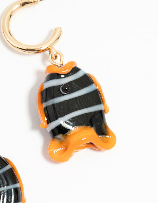 Gold Fish Charm Drop Earrings