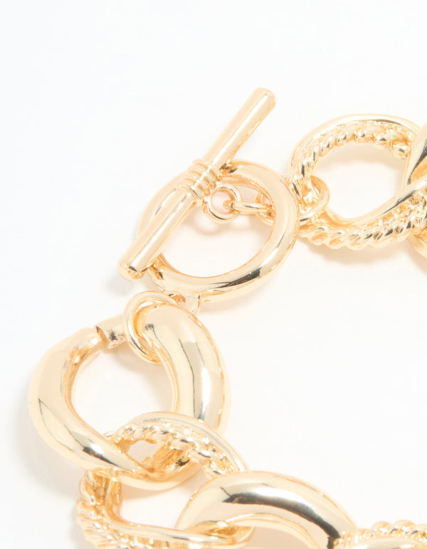 Gold Twisted Curb T & O Bracelet