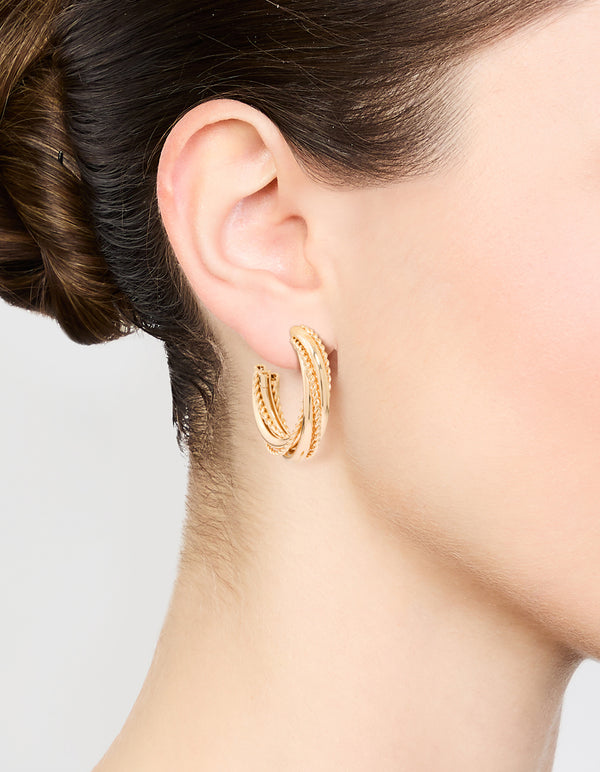 Gold Twisted C Hoop Earrings