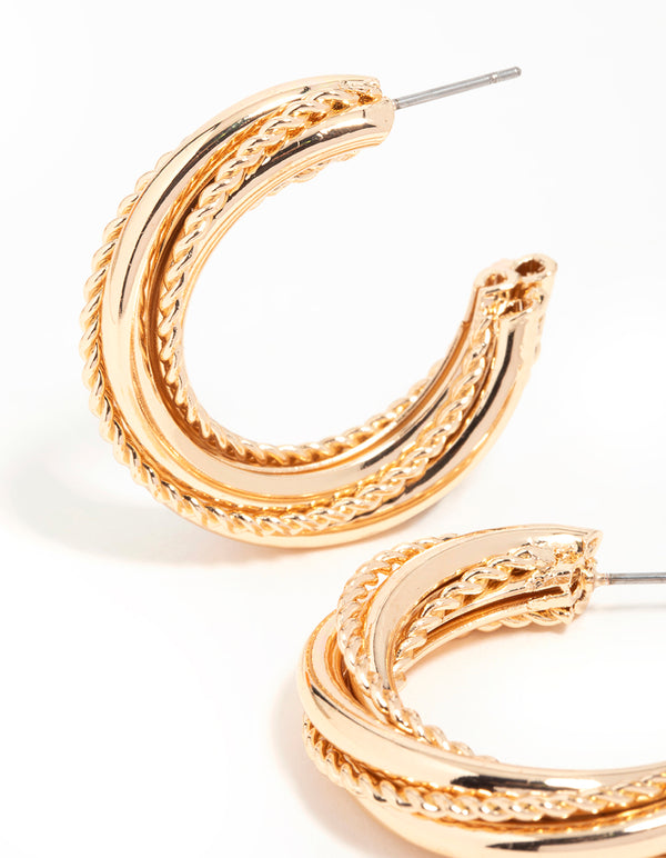 Gold Twisted C Hoop Earrings