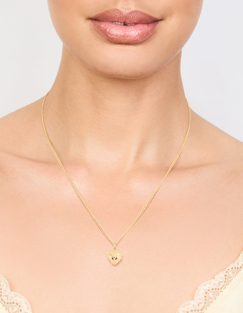 Gold Plated Cross & Heart Pendant Necklace