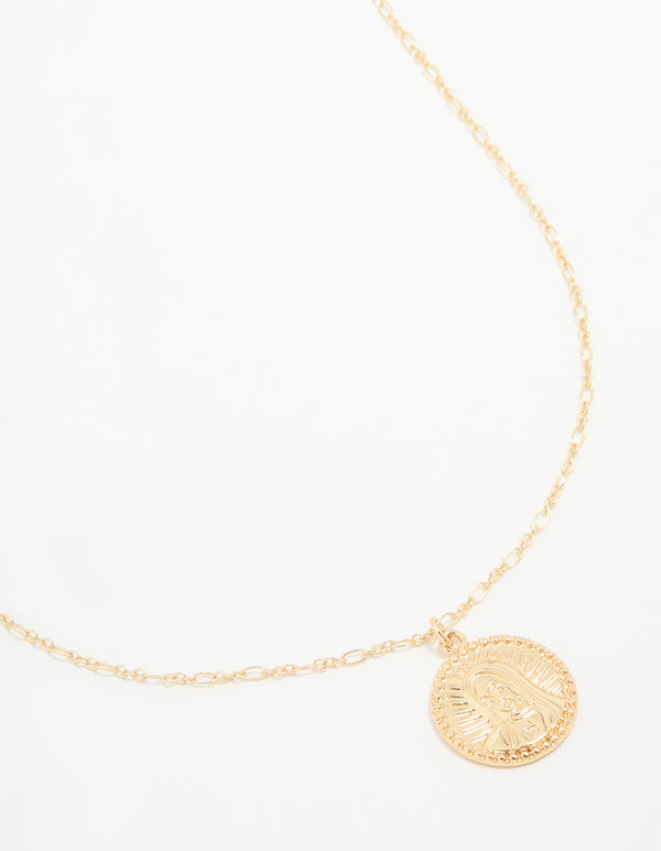 Gold Plated Mary Coin Pendant Necklace