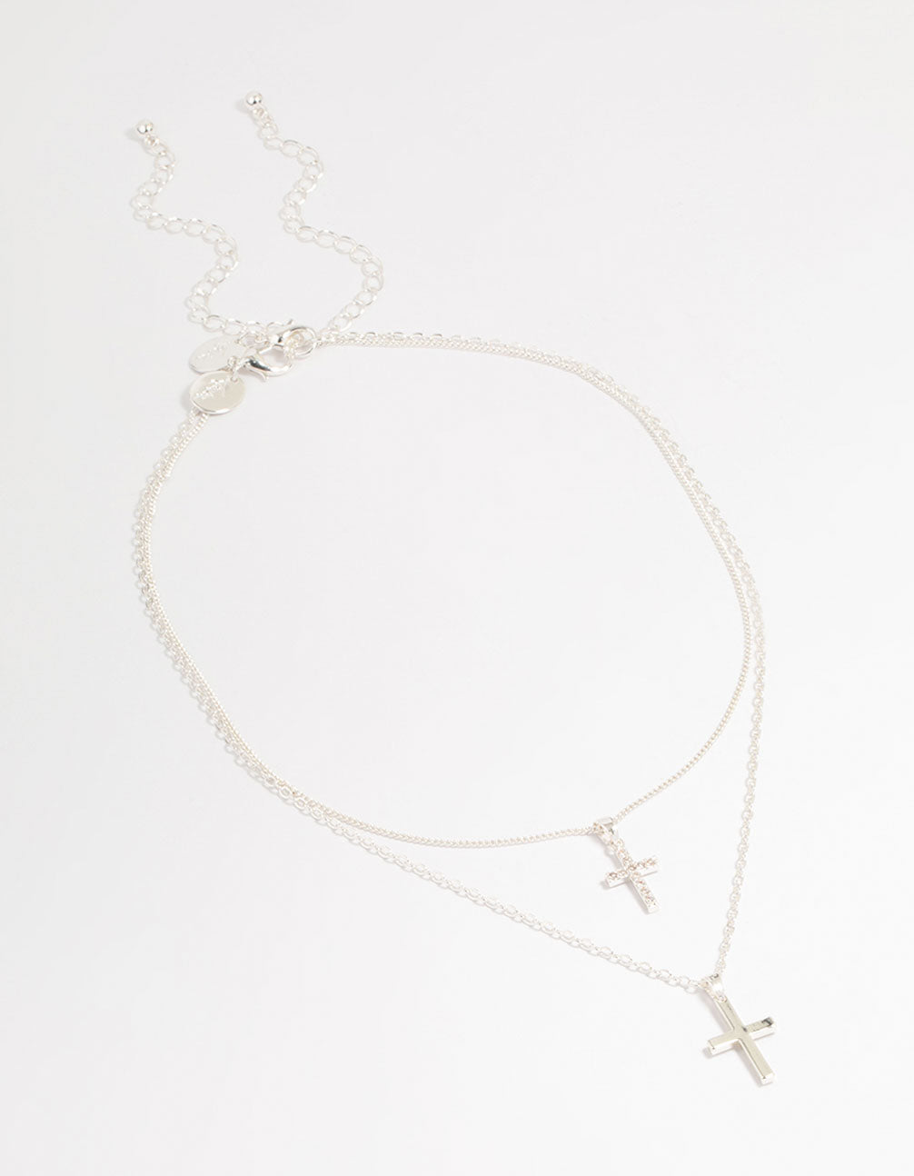 Silver Plated Cubic Zirconia & Plain Cross Layered Necklace