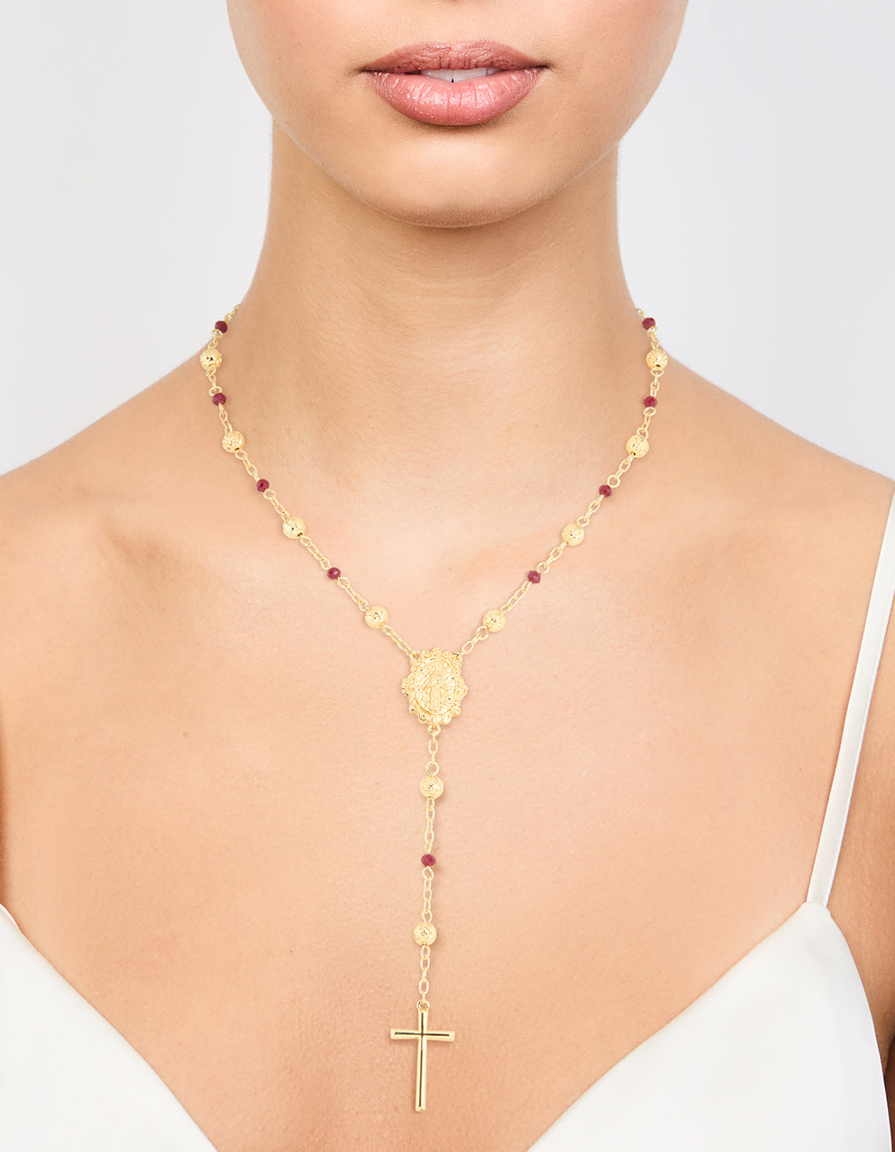 Gold Plated Rose Beaded Locket Cross Y-Necklace