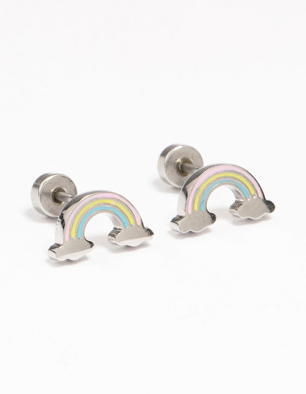 Kids Surgical Steel Rainbow Flat Back Earrings