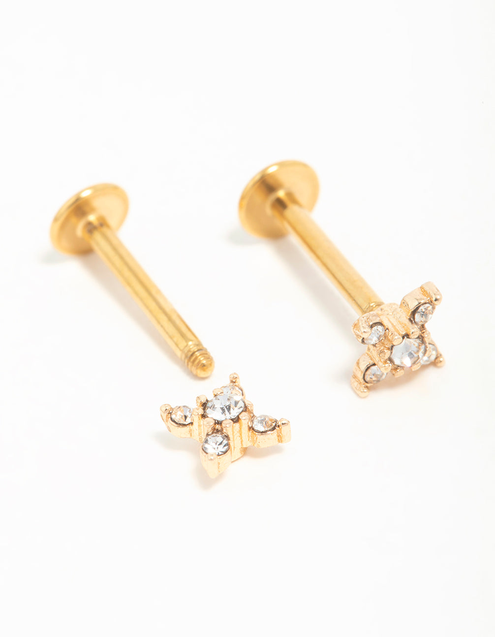 Gold Plated Surgical Steel Diamante Clover Flat Back Earrings
