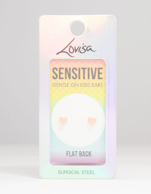 Kids Gold Plated Surgical Steel Heart Flat Back Earrings