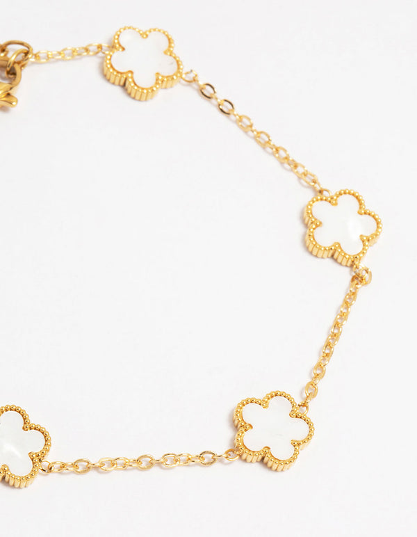 Waterproof Gold Plated Stainless Steel Flower Station Bracelet