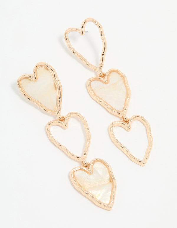 Gold Genuine Shell Heart Layered Drop Earrings