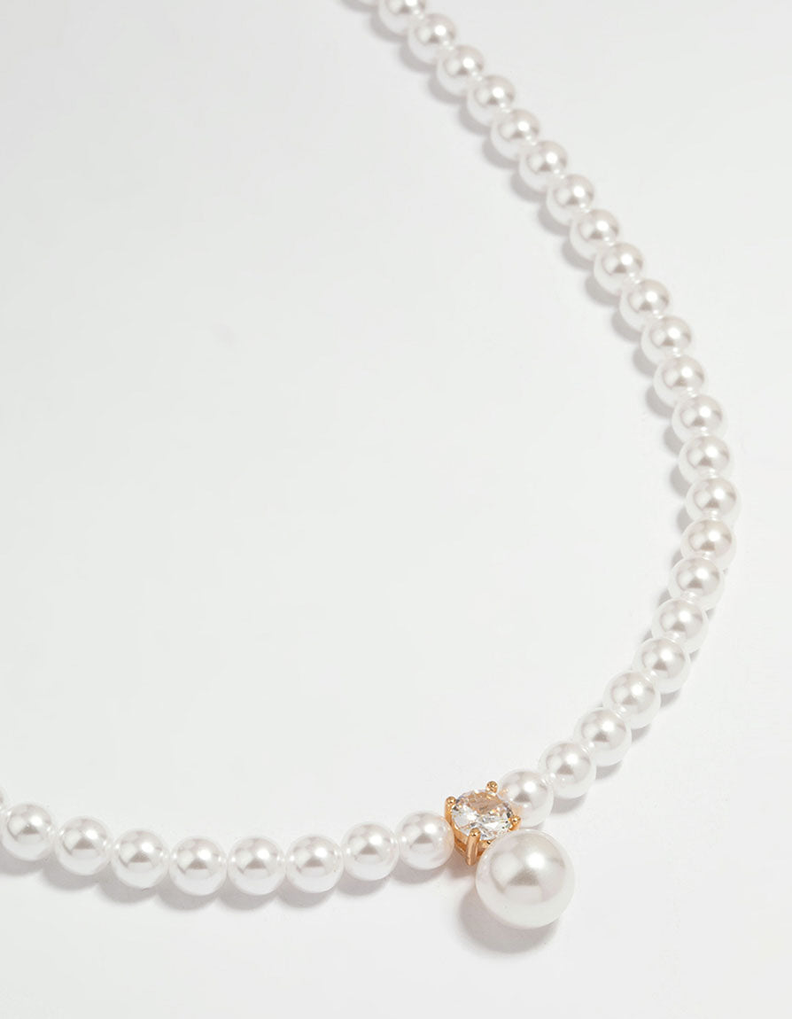 Gold Plated Pearl Cubic Zirconia Necklace