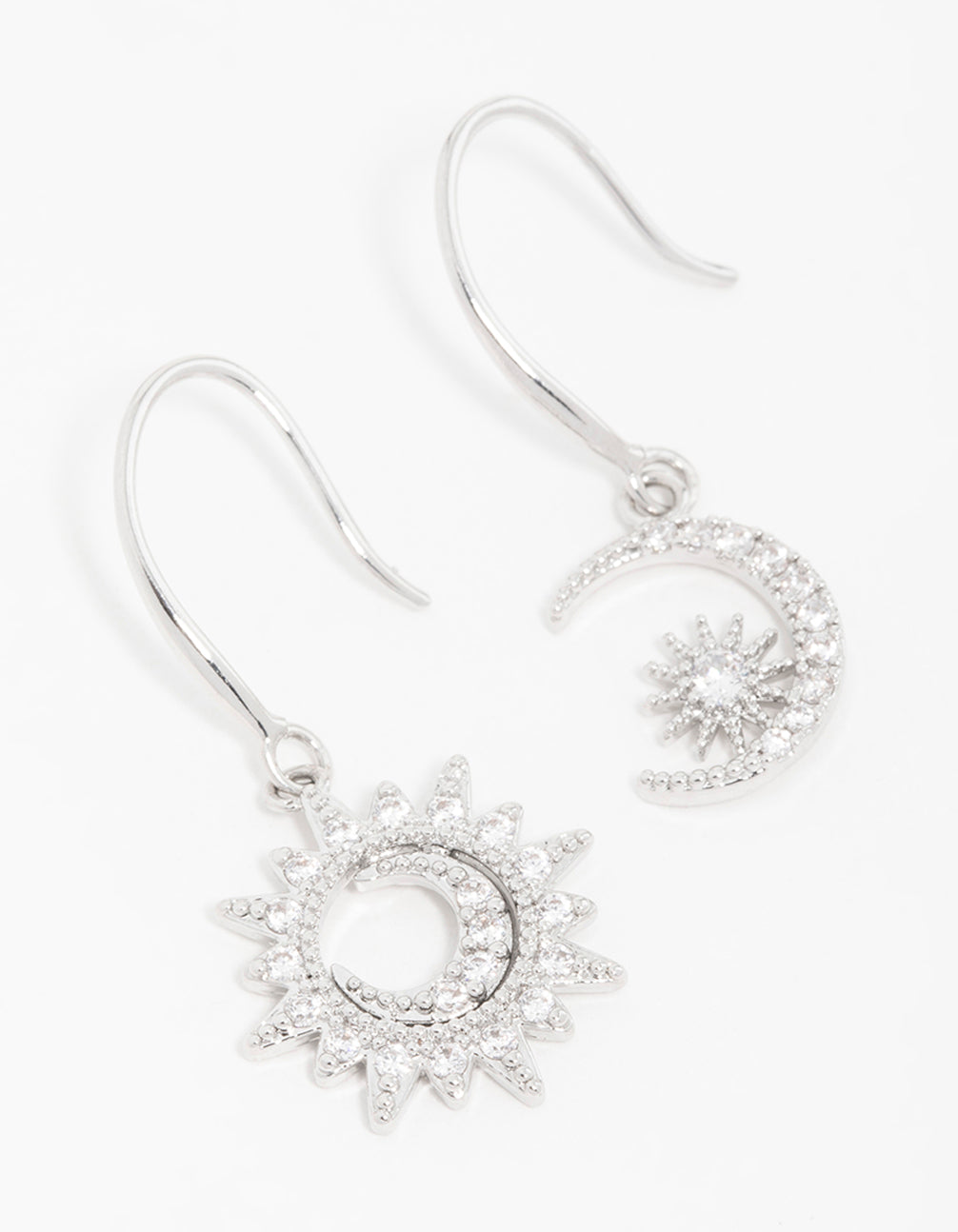 Silver Cubic Zirconia Moon & Sun Drop Earrings