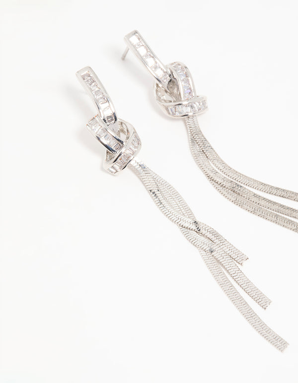 Silver Cubic Zirconia Pavé Knot Drop Earrings