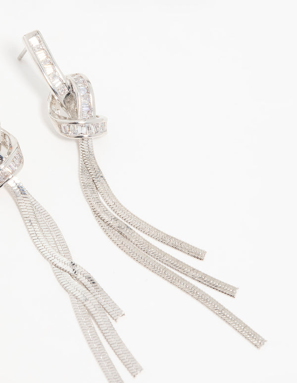 Silver Cubic Zirconia Pavé Knot Drop Earrings