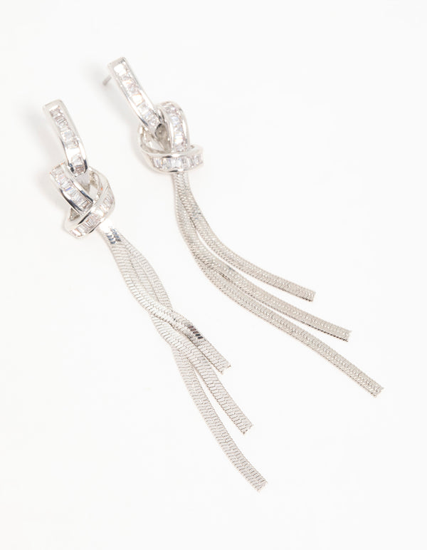 Silver Cubic Zirconia Pavé Knot Drop Earrings