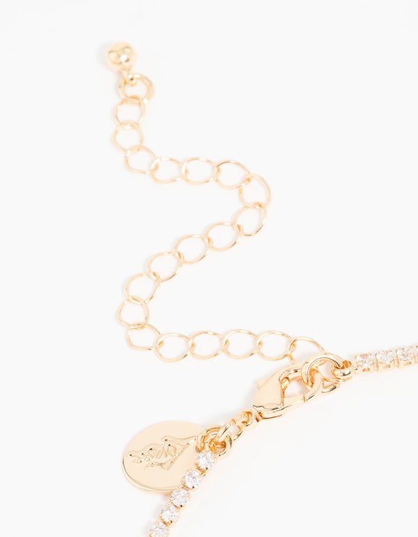 Gold Cubic Zirconia Graduating Round Necklace